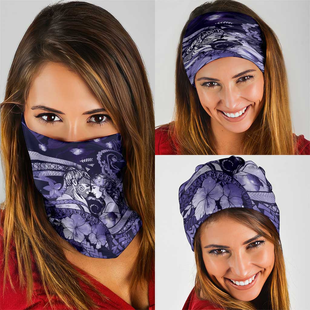Maori Romantic Valentine Neck Gaiter The Hongi Kiss Purple Galaxy