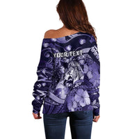 Personalised Maori Romantic Valentine Off Shoulder Sweater The Hongi Kiss Purple Galaxy