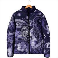 Personalised Maori Romantic Valentine Padded Jacket The Hongi Kiss Purple Galaxy