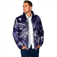 Personalised Maori Romantic Valentine Padded Jacket The Hongi Kiss Purple Galaxy