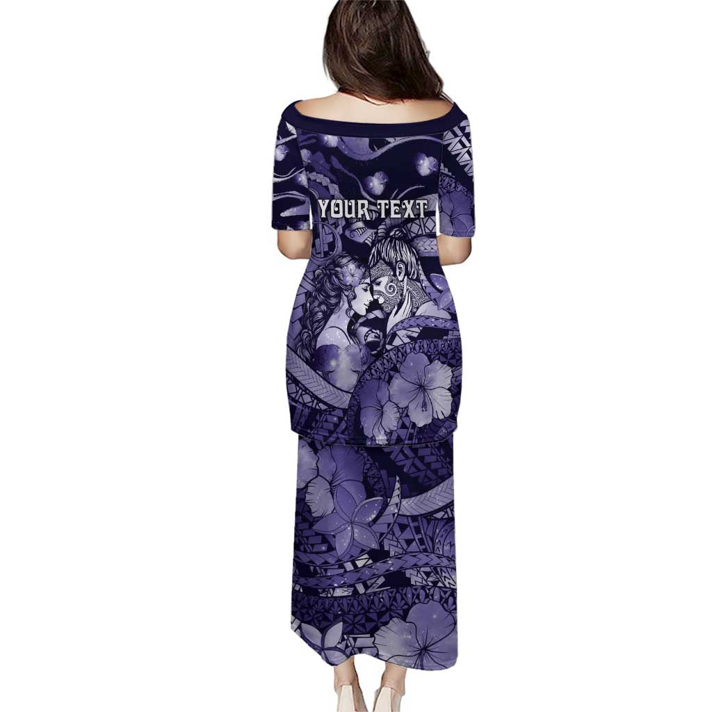 Personalised Maori Romantic Valentine Puletasi The Hongi Kiss Purple Galaxy