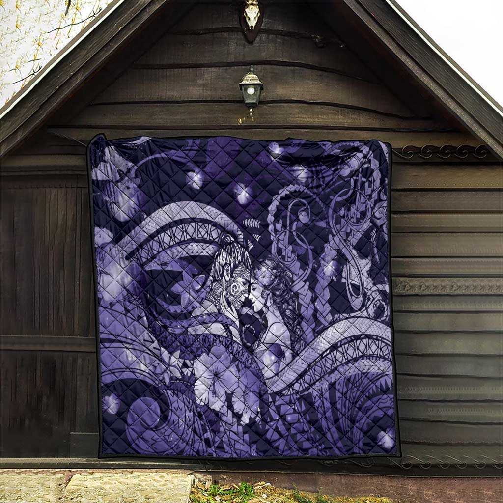 Maori Romantic Valentine Quilt The Hongi Kiss Purple Galaxy