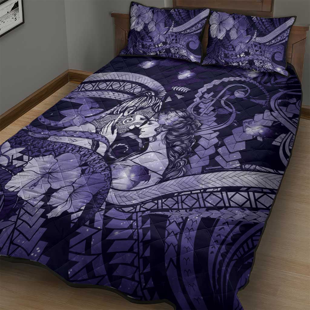 Maori Romantic Valentine Quilt Bed Set The Hongi Kiss Purple Galaxy