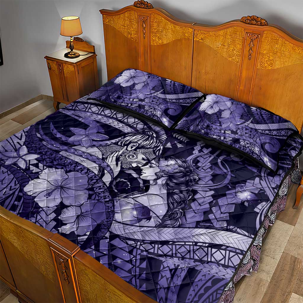Maori Romantic Valentine Quilt Bed Set The Hongi Kiss Purple Galaxy