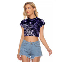 Personalised Maori Romantic Valentine Raglan Cropped T Shirt The Hongi Kiss Purple Galaxy DT05 Female Purple - Polynesian Pride