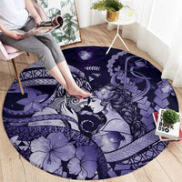 Maori Romantic Valentine Round Carpet The Hongi Kiss Purple Galaxy