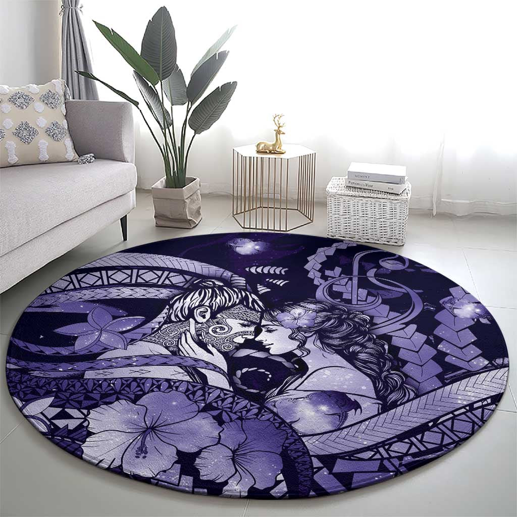Maori Romantic Valentine Round Carpet The Hongi Kiss Purple Galaxy