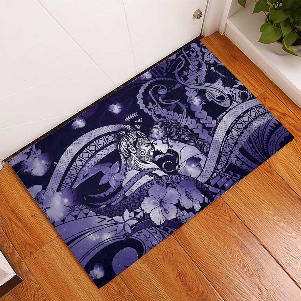 Maori Romantic Valentine Rubber Doormat The Hongi Kiss Purple Galaxy