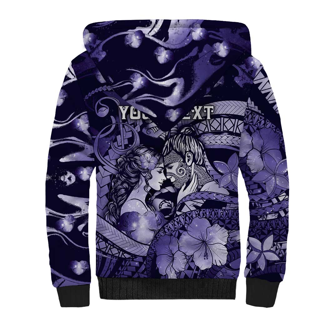 Personalised Maori Romantic Valentine Sherpa Hoodie The Hongi Kiss Purple Galaxy