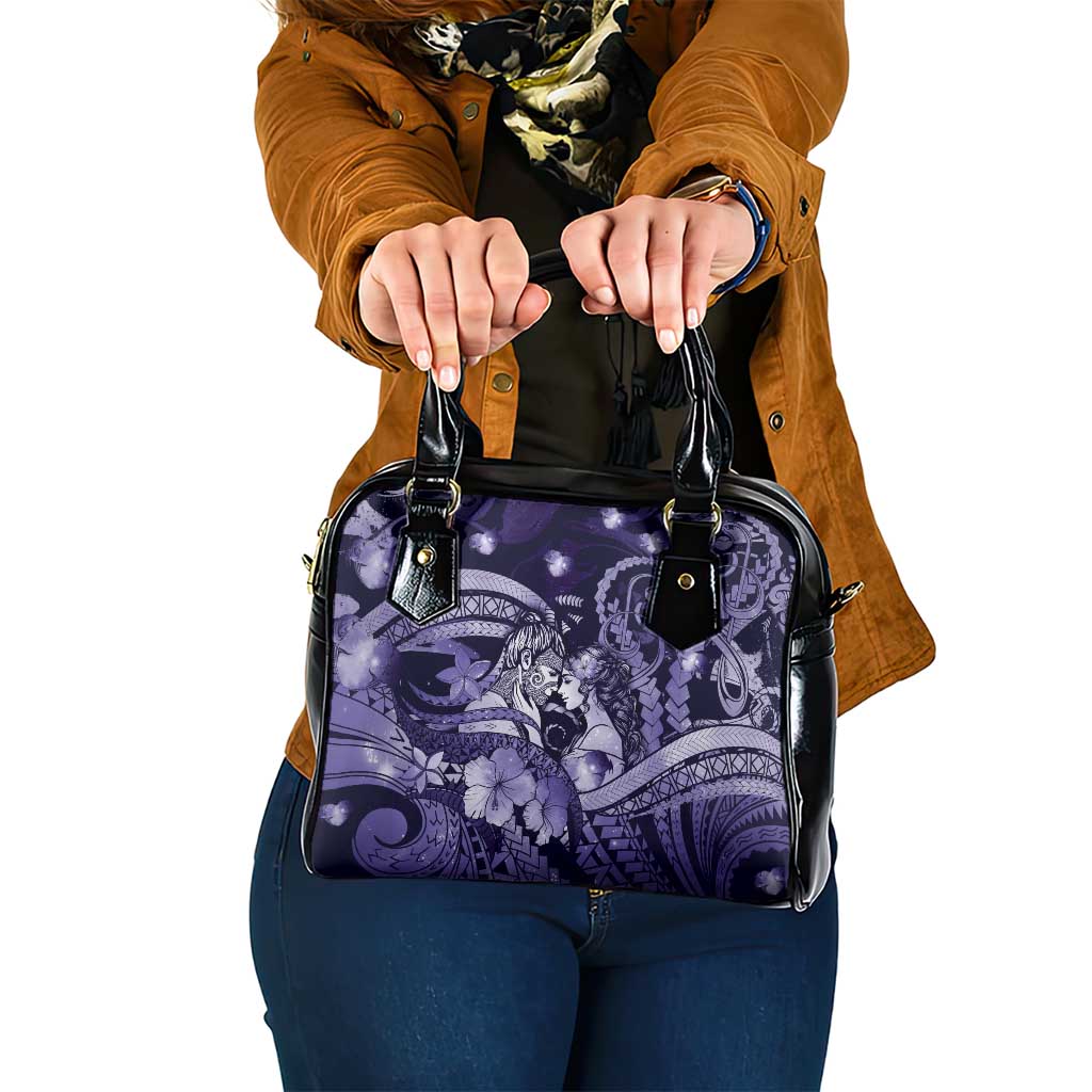 Maori Romantic Valentine Shoulder Handbag The Hongi Kiss Purple Galaxy