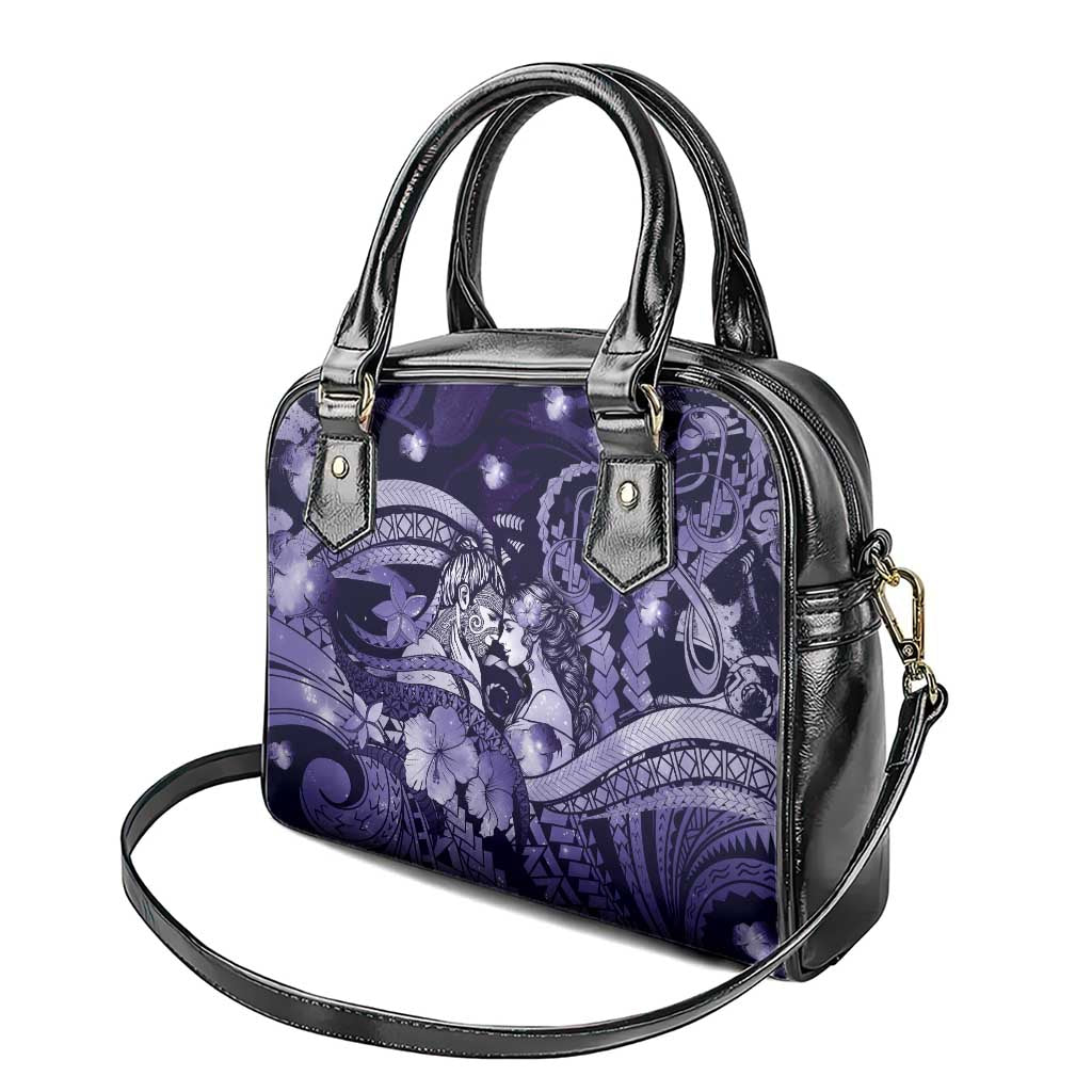 Maori Romantic Valentine Shoulder Handbag The Hongi Kiss Purple Galaxy