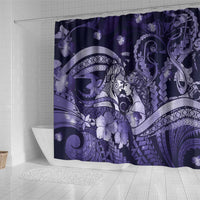 Maori Romantic Valentine Shower Curtain The Hongi Kiss Purple Galaxy