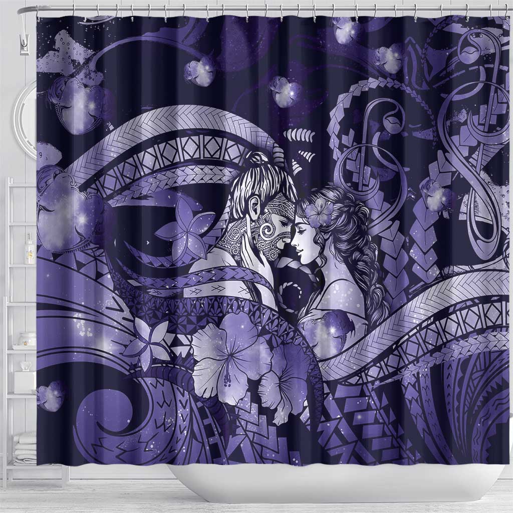 Maori Romantic Valentine Shower Curtain The Hongi Kiss Purple Galaxy
