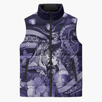 Personalised Maori Romantic Valentine Sleeveless Puffer Jacket The Hongi Kiss Purple Galaxy