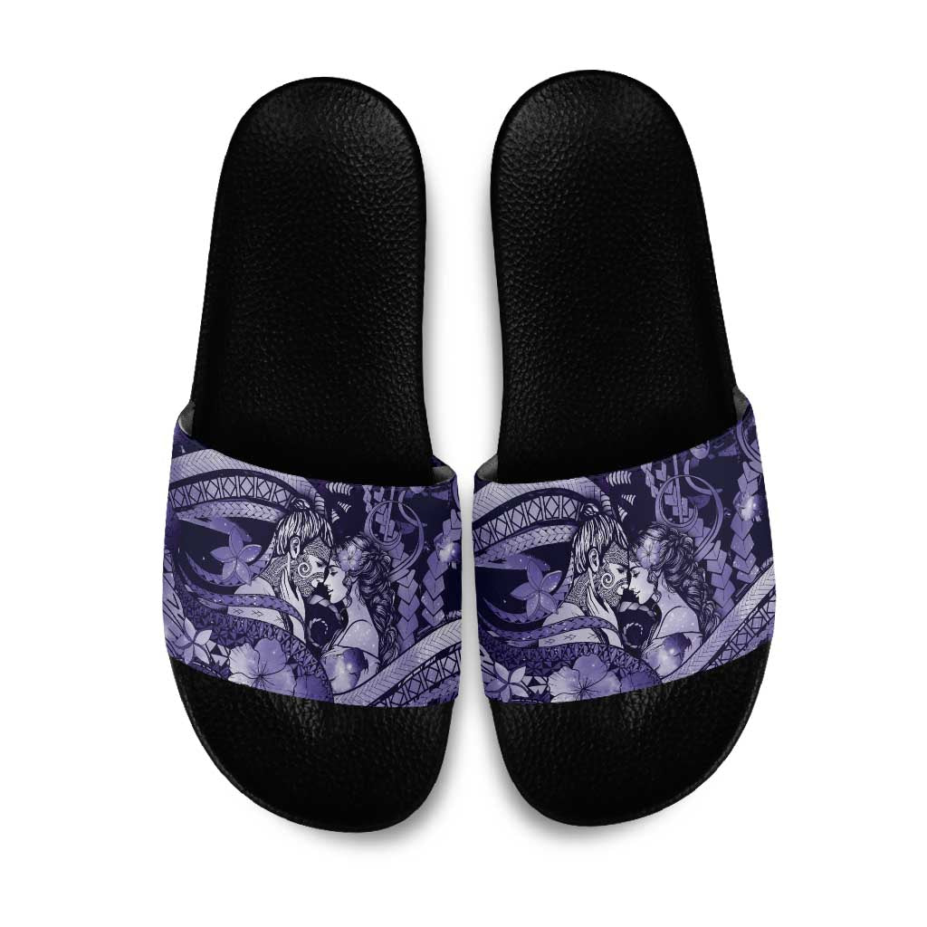 Maori Romantic Valentine Slide Sandals The Hongi Kiss Purple Galaxy