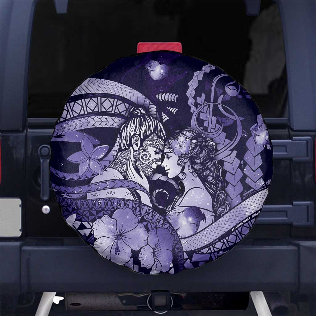 Maori Romantic Valentine Spare Tire Cover The Hongi Kiss Purple Galaxy