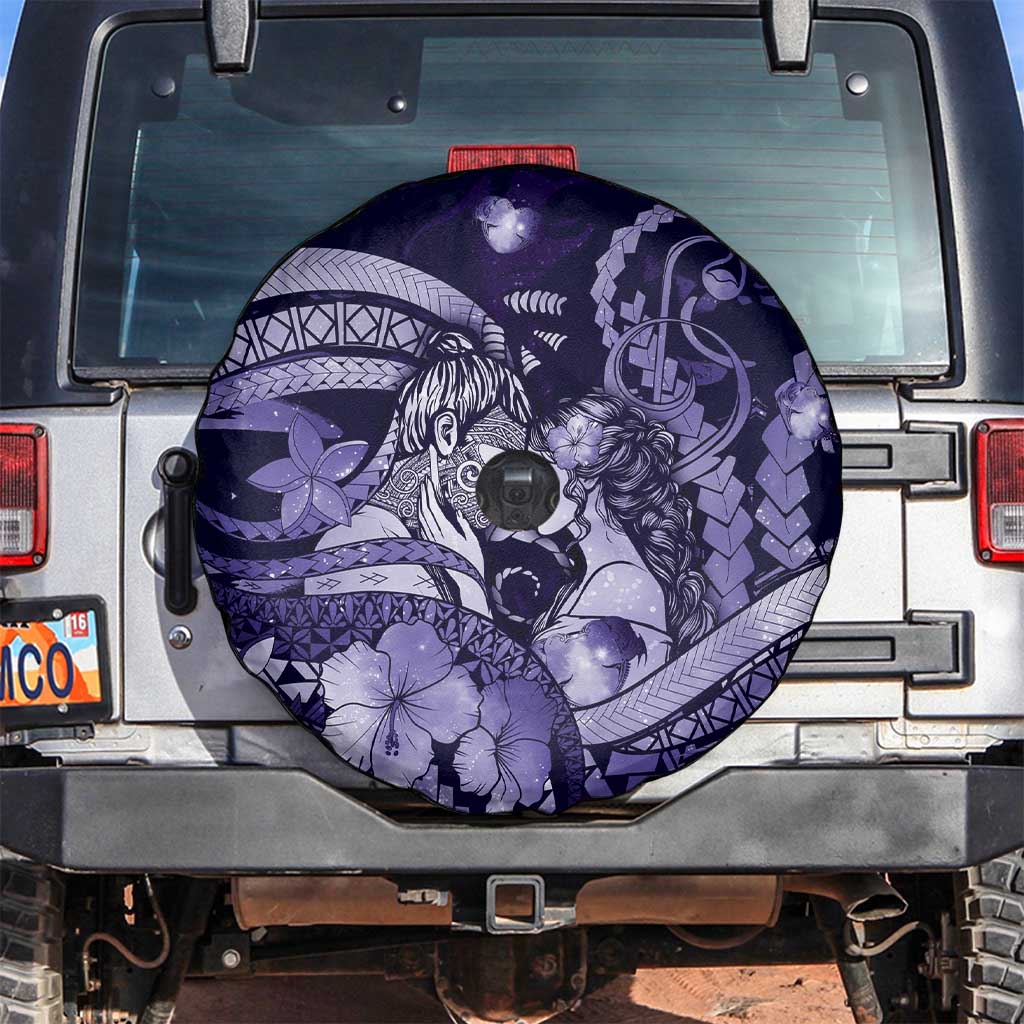 Maori Romantic Valentine Spare Tire Cover The Hongi Kiss Purple Galaxy