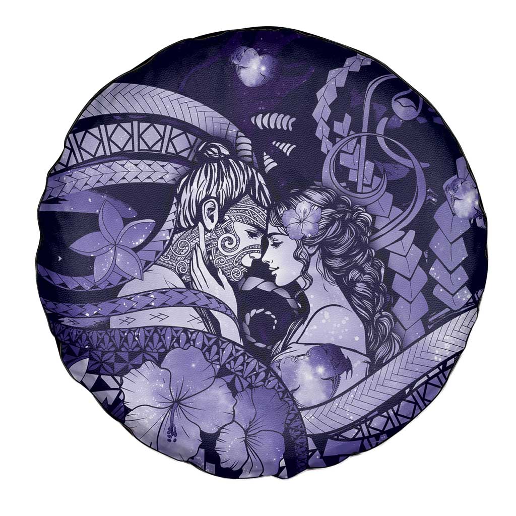 Maori Romantic Valentine Spare Tire Cover The Hongi Kiss Purple Galaxy