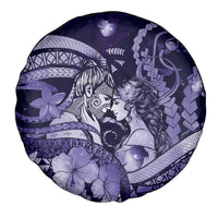 Maori Romantic Valentine Spare Tire Cover The Hongi Kiss Purple Galaxy