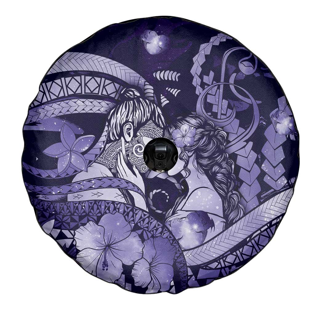 Maori Romantic Valentine Spare Tire Cover The Hongi Kiss Purple Galaxy