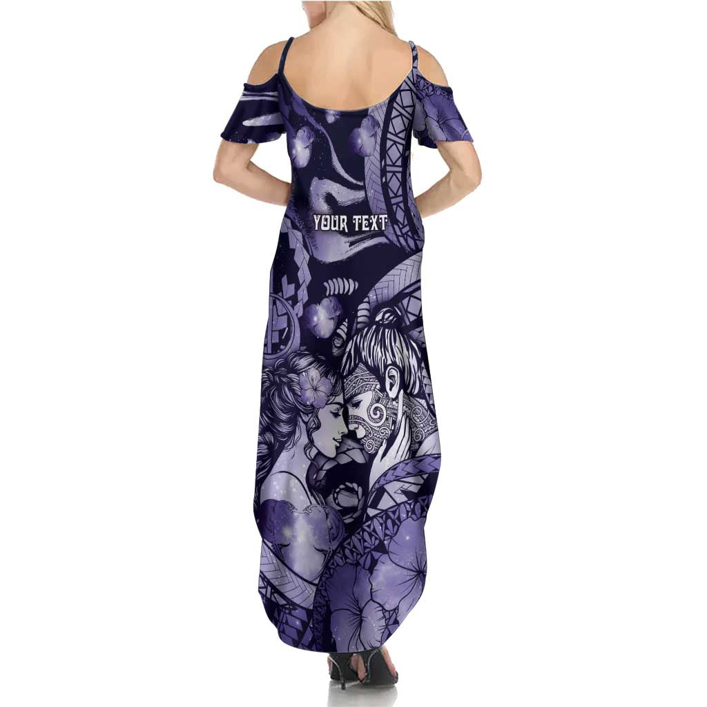 Personalised Maori Romantic Valentine Summer Maxi Dress The Hongi Kiss Purple Galaxy DT05 - Polynesian Pride