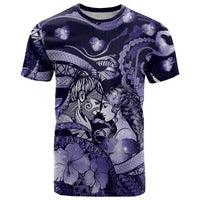 Personalised Maori Romantic Valentine T Shirt The Hongi Kiss Purple Galaxy