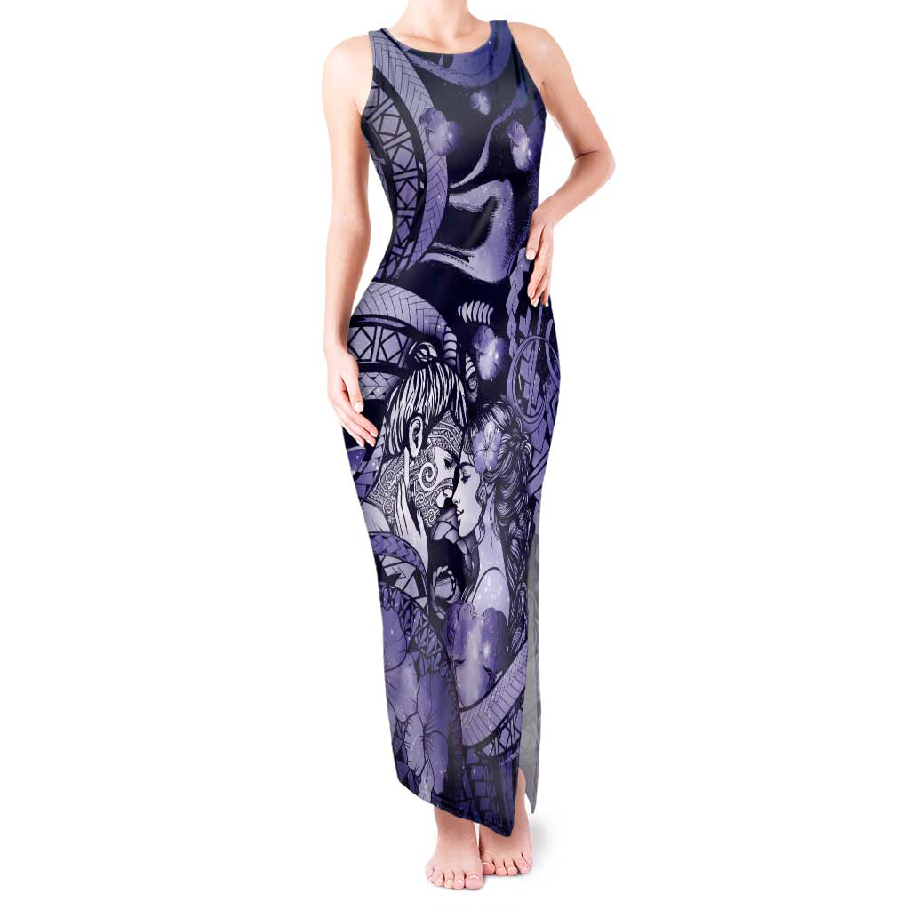 Personalised Maori Romantic Valentine Tank Maxi Dress The Hongi Kiss Purple Galaxy