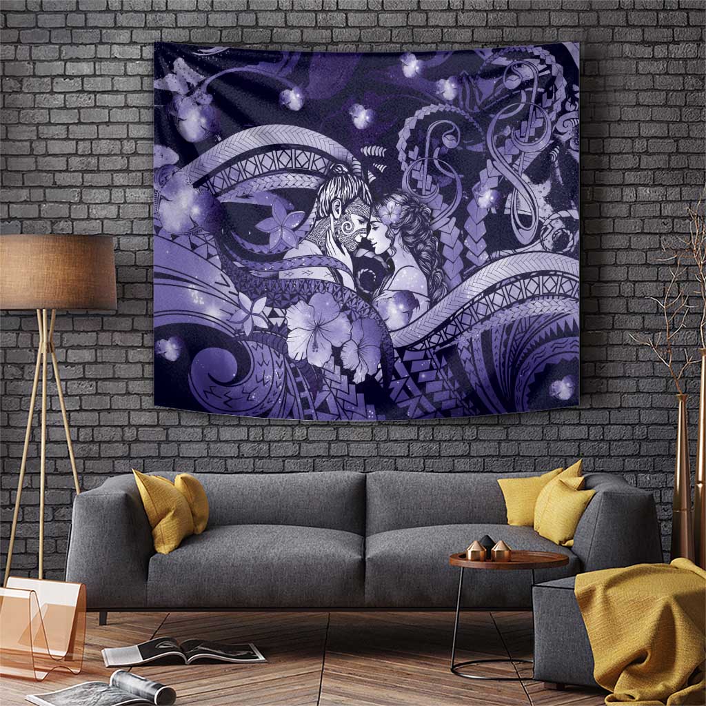 Maori Romantic Valentine Tapestry The Hongi Kiss Purple Galaxy