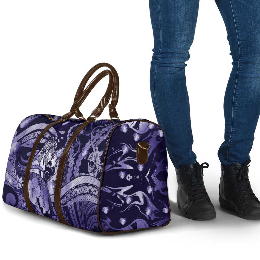 Maori Romantic Valentine Travel Bag The Hongi Kiss Purple Galaxy