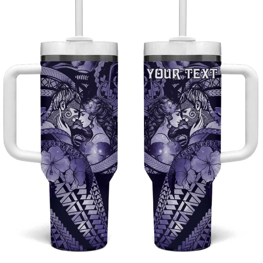 Personalised Maori Romantic Valentine Tumbler With Handle The Hongi Kiss Purple Galaxy