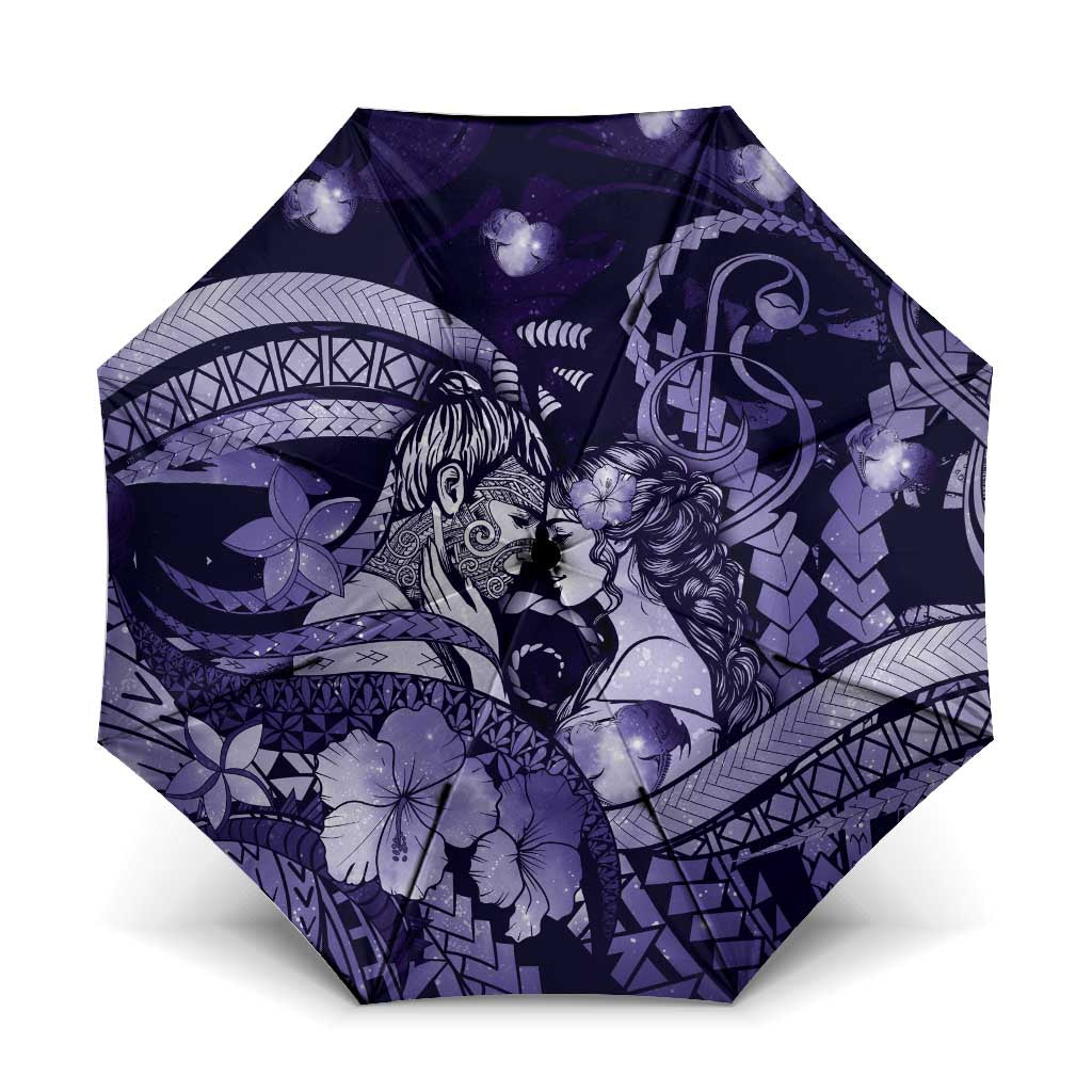 Maori Romantic Valentine Umbrella The Hongi Kiss Purple Galaxy