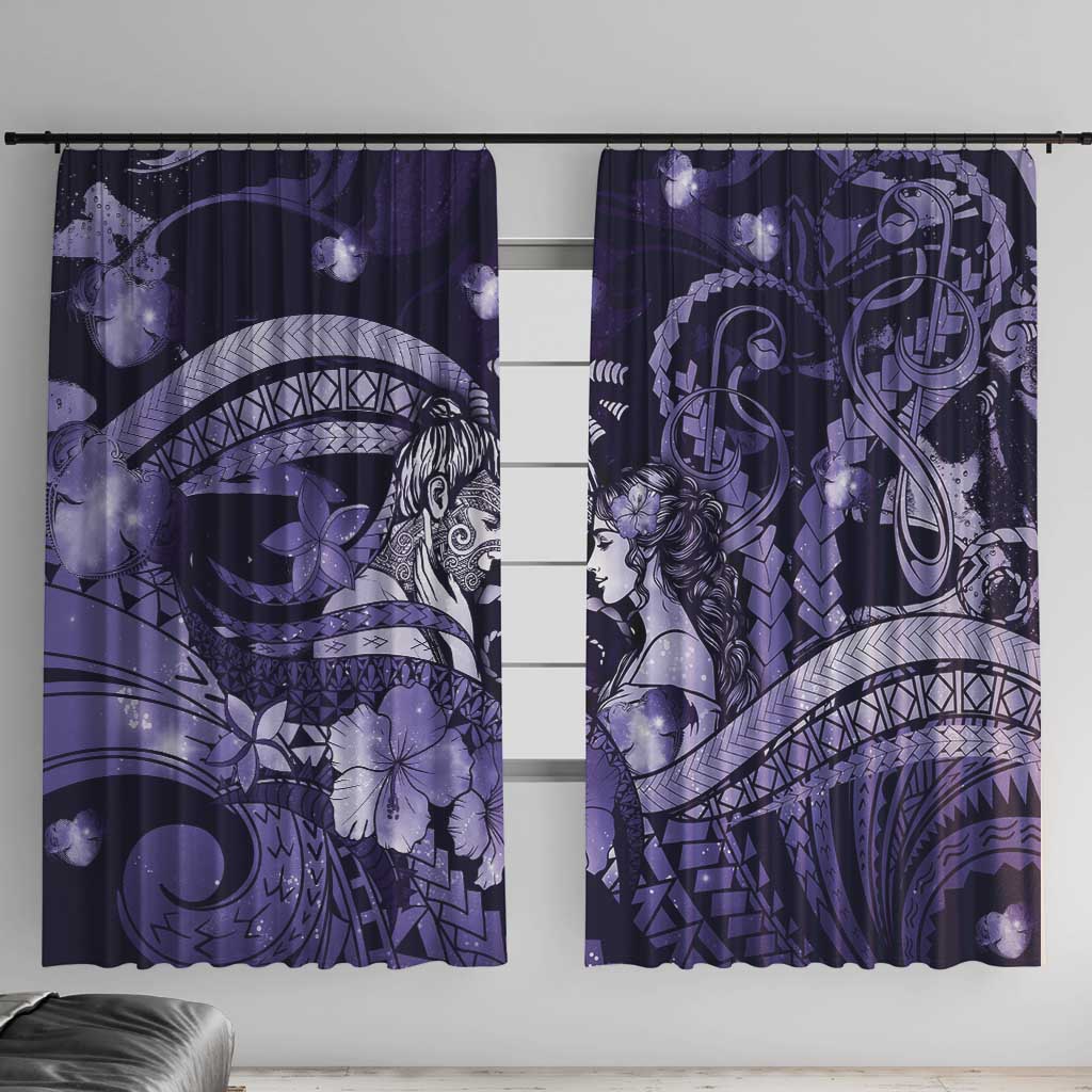 Maori Romantic Valentine Window Curtain The Hongi Kiss Purple Galaxy