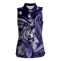 Personalised Maori Romantic Valentine Women Sleeveless Polo Shirt The Hongi Kiss Purple Galaxy