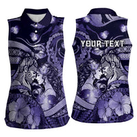 Personalised Maori Romantic Valentine Women Sleeveless Polo Shirt The Hongi Kiss Purple Galaxy