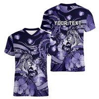 Personalised Maori Romantic Valentine Women V-Neck T-Shirt The Hongi Kiss Purple Galaxy