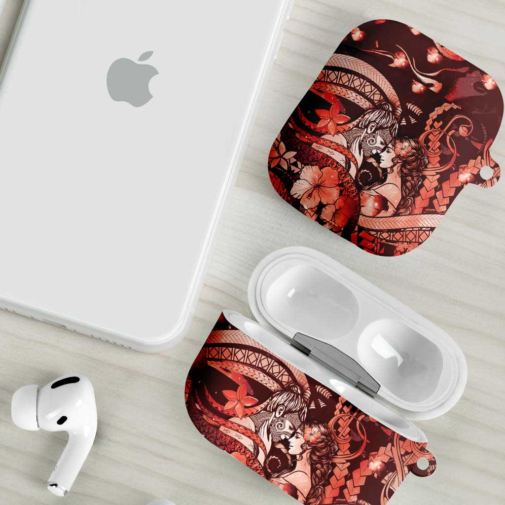 Maori Romantic Valentine AirPods Case The Hongi Kiss Red Galaxy