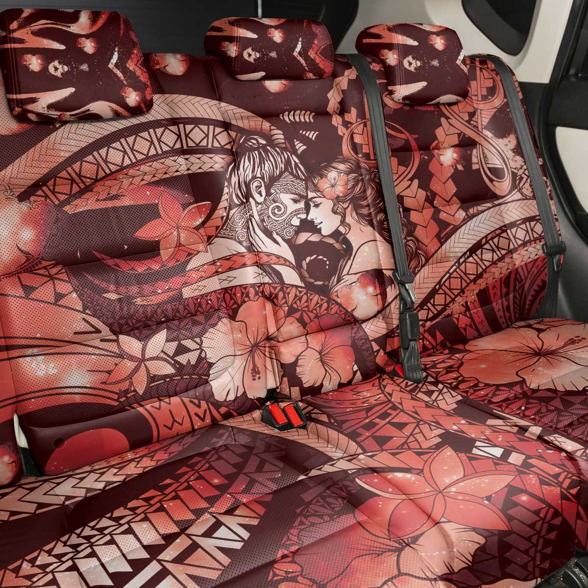 Maori Romantic Valentine Back Car Seat Cover The Hongi Kiss Red Galaxy