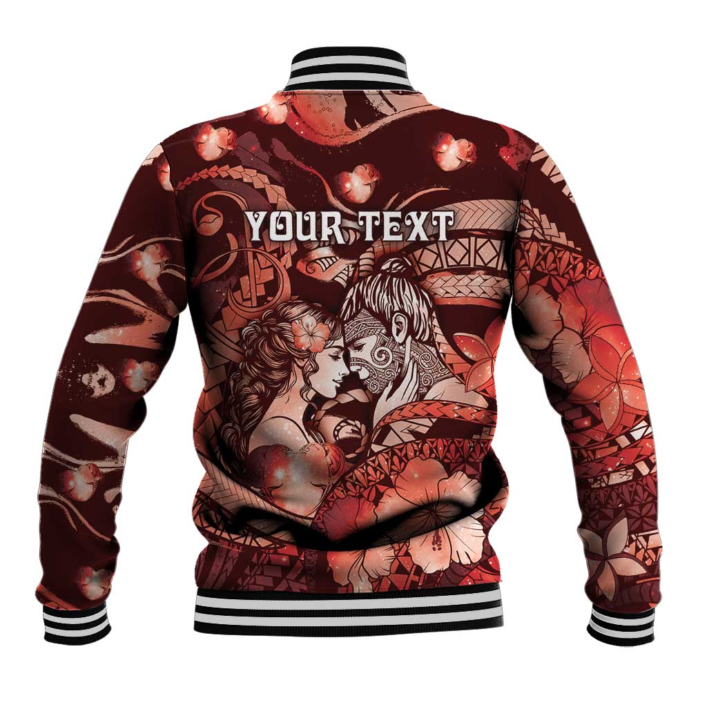 Personalised Maori Romantic Valentine Baseball Jacket The Hongi Kiss Red Galaxy