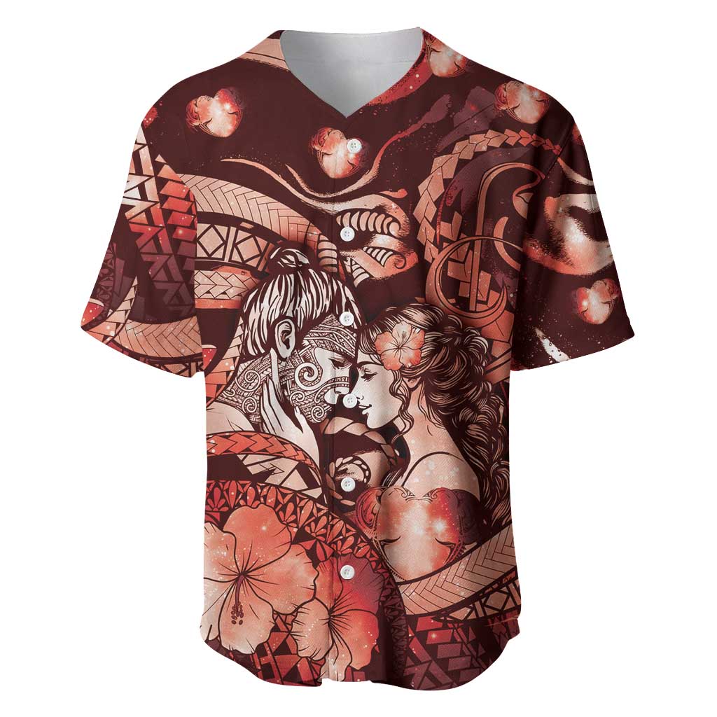 Personalised Maori Romantic Valentine Baseball Jersey The Hongi Kiss Red Galaxy