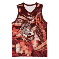 Personalised Maori Romantic Valentine Basketball Jersey The Hongi Kiss Red Galaxy
