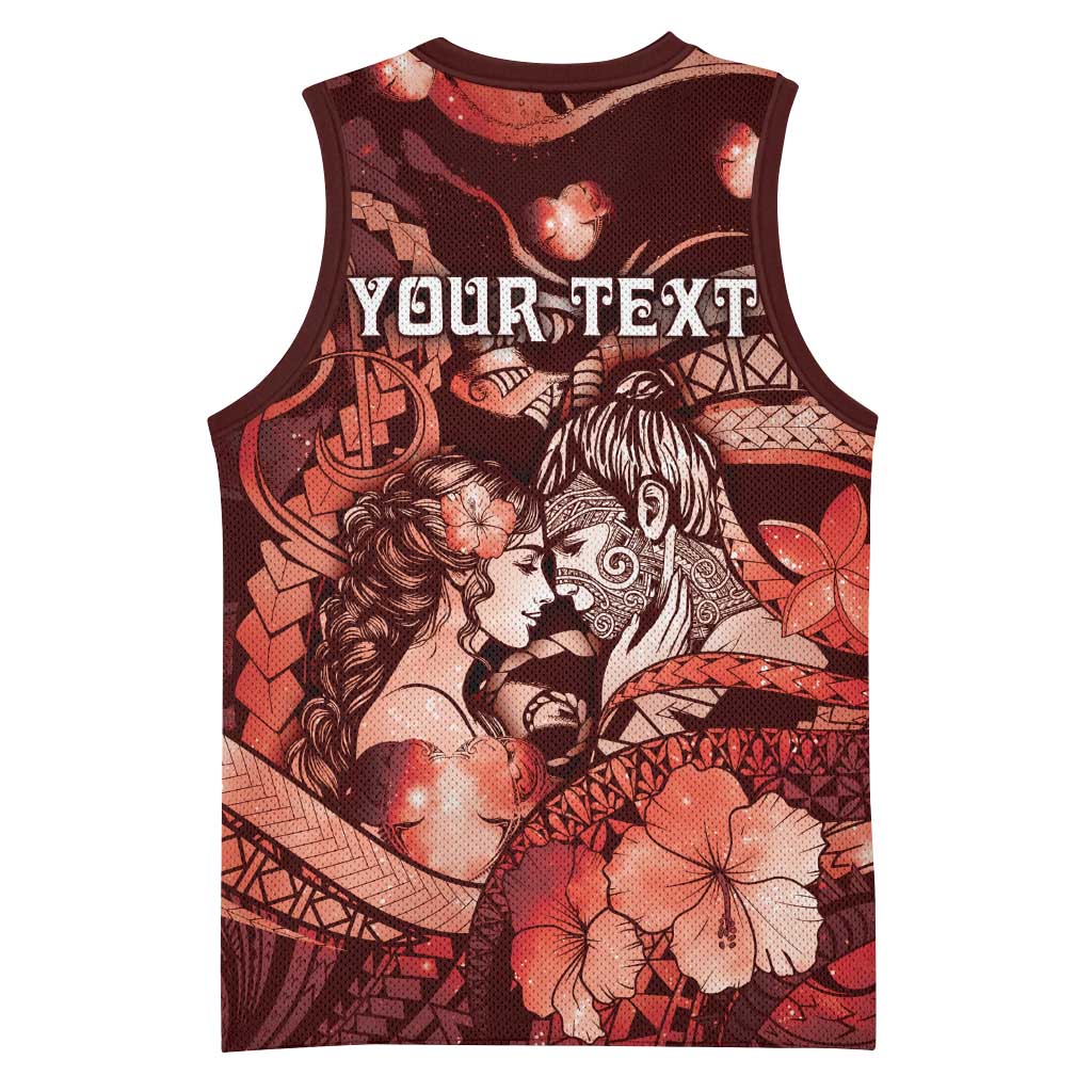 Personalised Maori Romantic Valentine Basketball Jersey The Hongi Kiss Red Galaxy