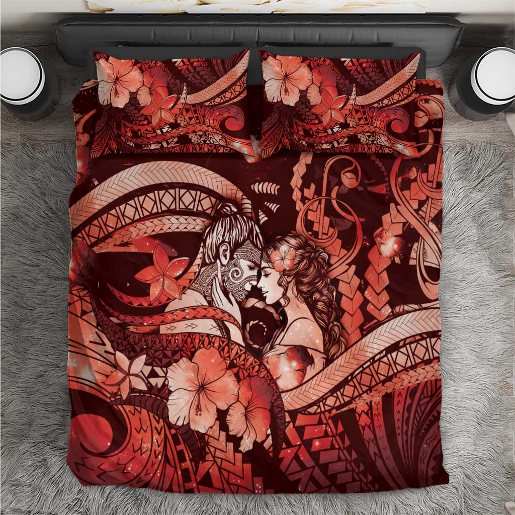 Maori Romantic Valentine Bedding Set The Hongi Kiss Red Galaxy