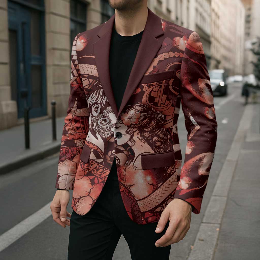 Personalised Maori Romantic Valentine Blazer The Hongi Kiss Red Galaxy