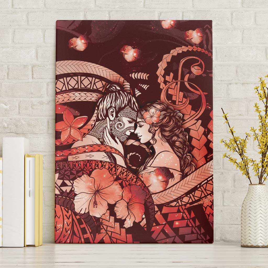 Maori Romantic Valentine Canvas Wall Art The Hongi Kiss Red Galaxy