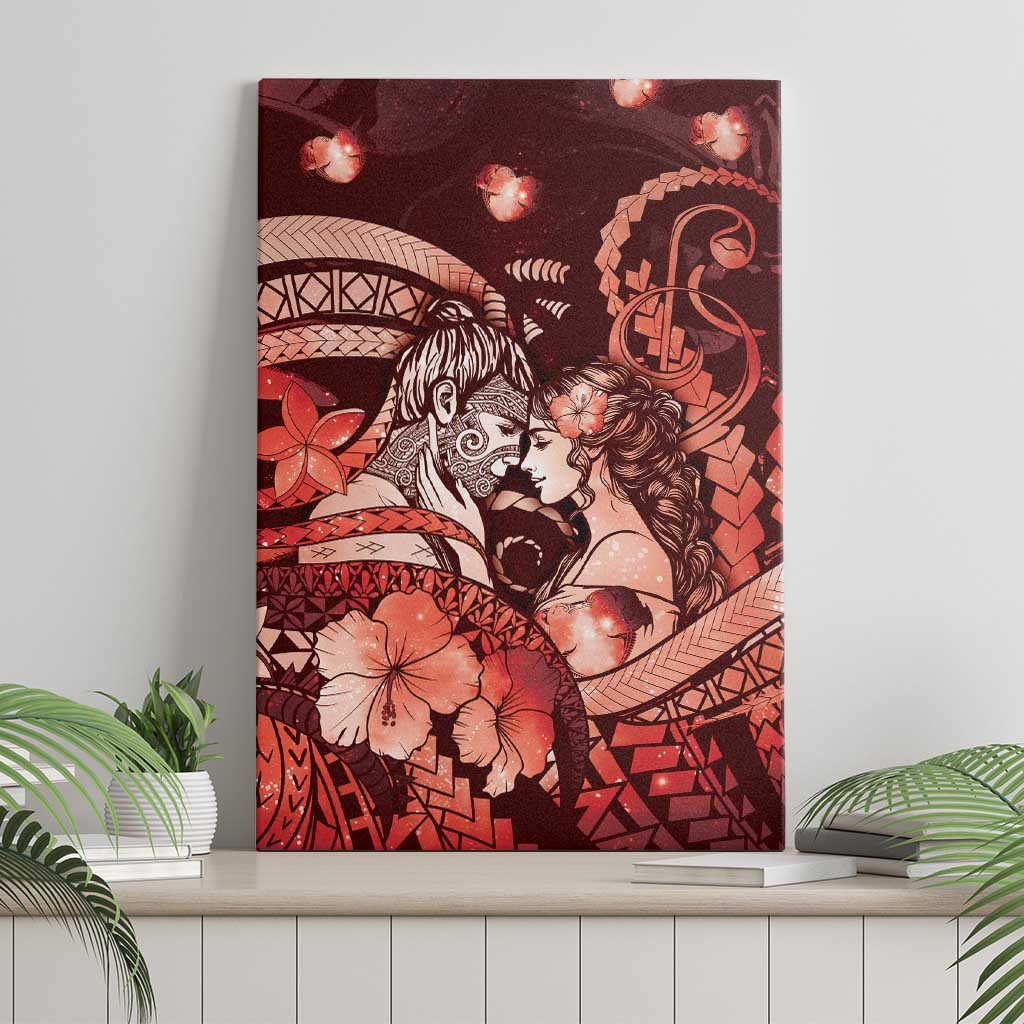 Maori Romantic Valentine Canvas Wall Art The Hongi Kiss Red Galaxy