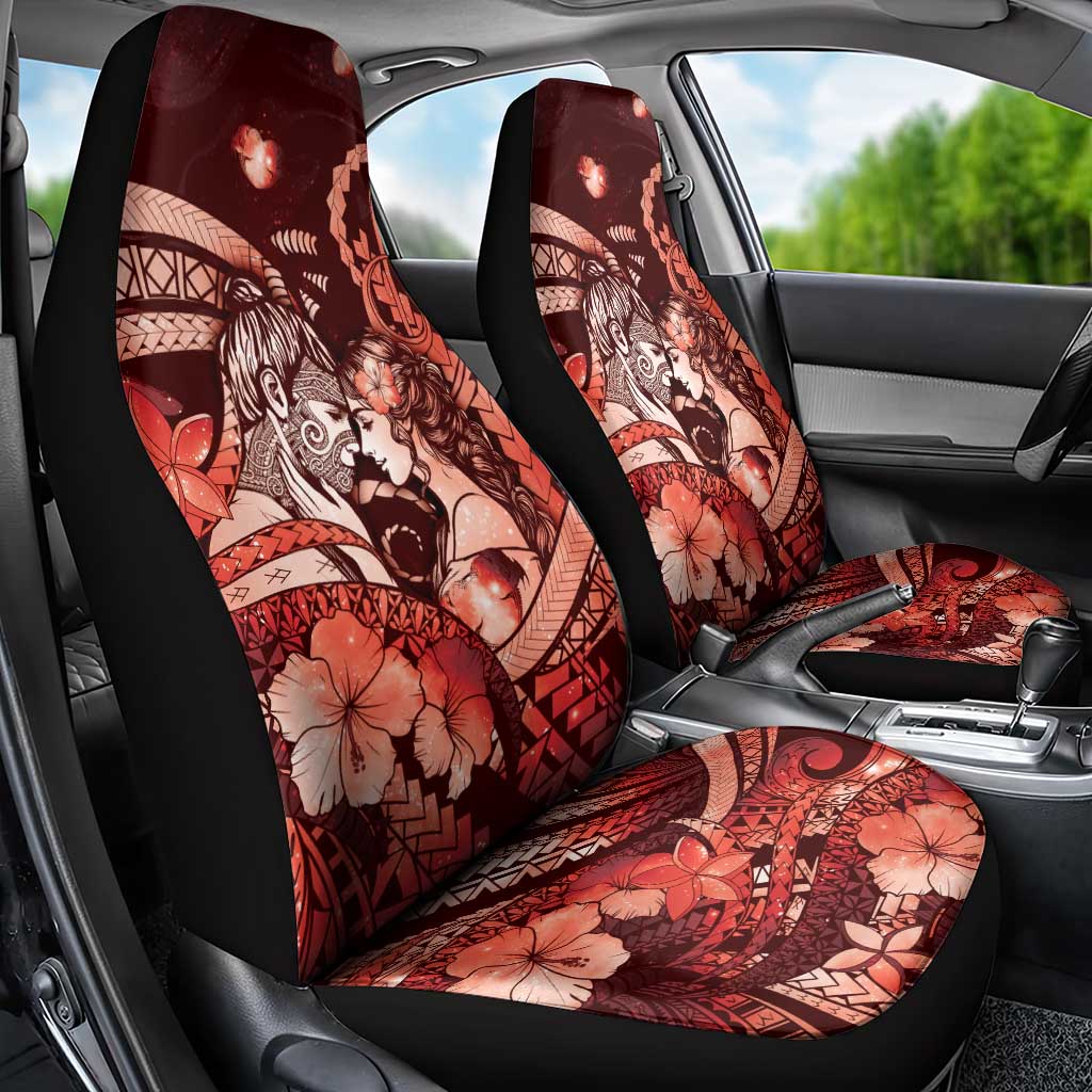 Maori Romantic Valentine Car Seat Cover The Hongi Kiss Red Galaxy