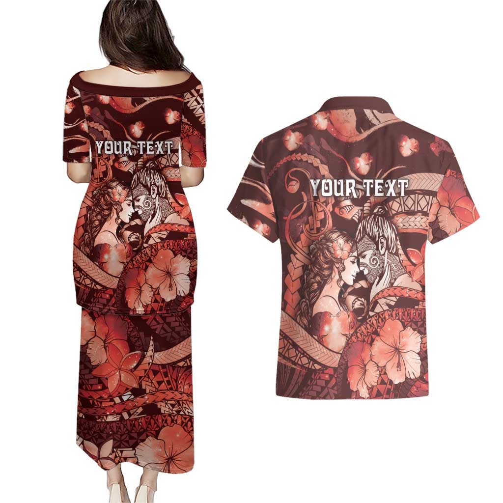 Personalised Maori Romantic Valentine Couples Matching Puletasi and Hawaiian Shirt The Hongi Kiss Red Galaxy