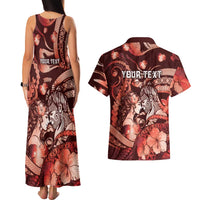 Personalised Maori Romantic Valentine Couples Matching Tank Maxi Dress and Hawaiian Shirt The Hongi Kiss Red Galaxy DT05 - Polynesian Pride