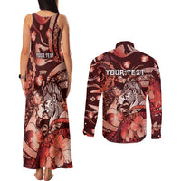 Personalised Maori Romantic Valentine Couples Matching Tank Maxi Dress and Long Sleeve Button Shirt The Hongi Kiss Red Galaxy