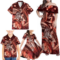 Personalised Maori Romantic Valentine Family Matching Off Shoulder Maxi Dress and Hawaiian Shirt The Hongi Kiss Red Galaxy DT05 - Polynesian Pride